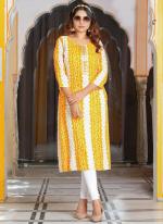 Rayon Yellow Casual Wear Printed Readymade Kurti